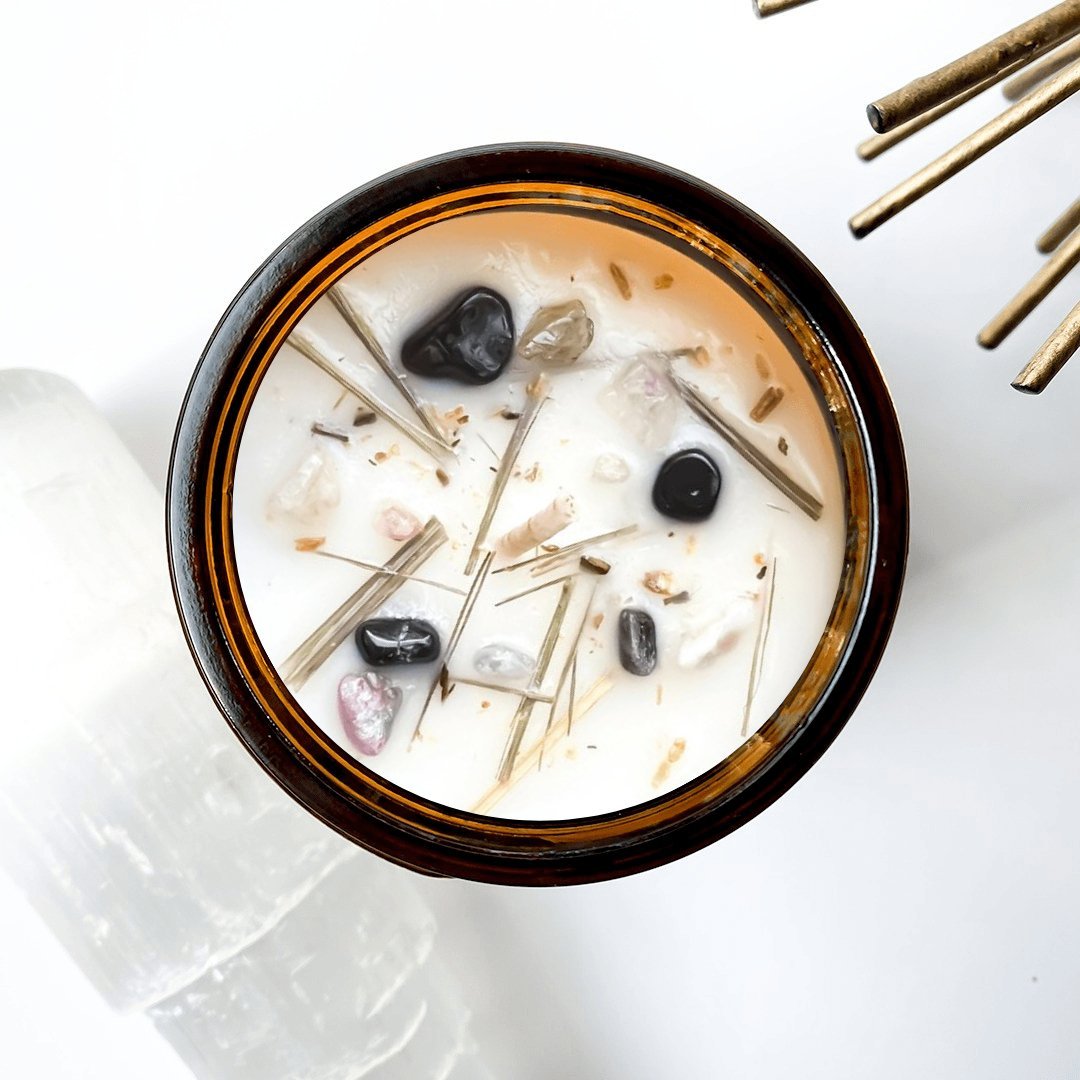 Alignment - Scented organic cocosoy handcrafted candle by Alchemist + Co with crystals and botanicals.