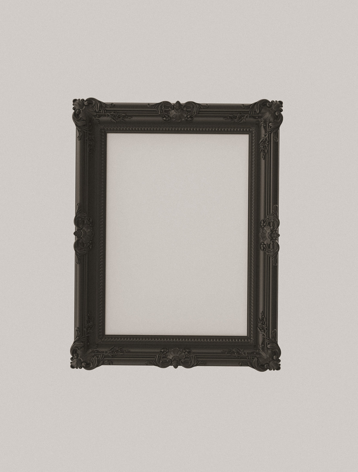 An ornate black picture frame with carved corners against pale gray, the study image for the Friction candle