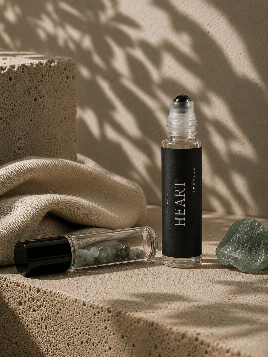 Heart Chaka Balancing Roller with green aventurine by Alchemist + Co. 