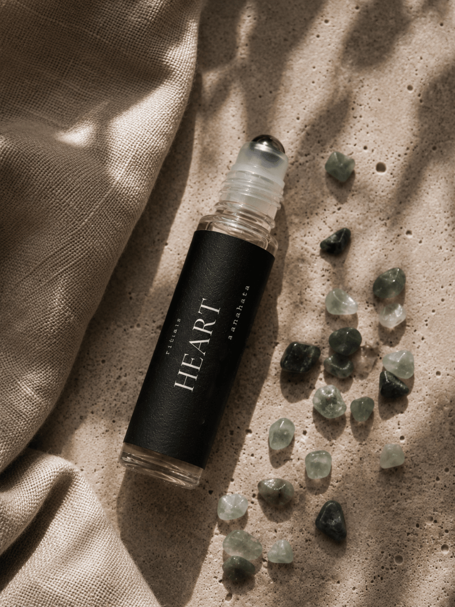 Heart Chaka Balancing Roller with green aventurine by Alchemist + Co. 