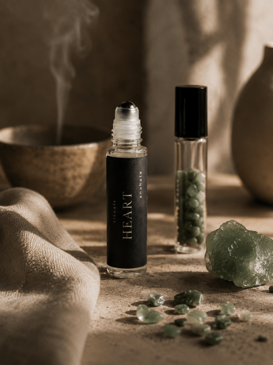 Heart Chaka Balancing Roller with green aventurine by Alchemist + Co. 