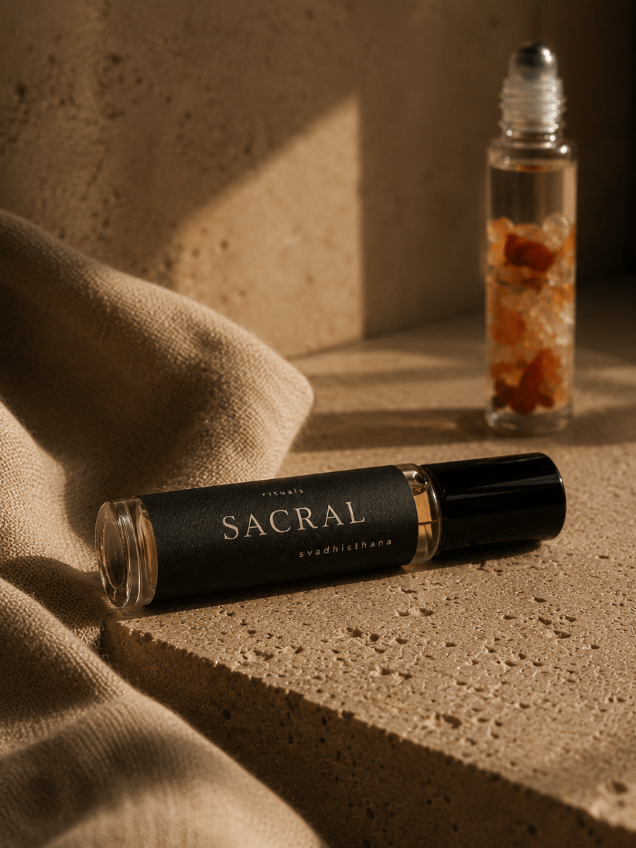 Sacral Chakra Balancing Roller by Alchemist + Co. with carnelian.