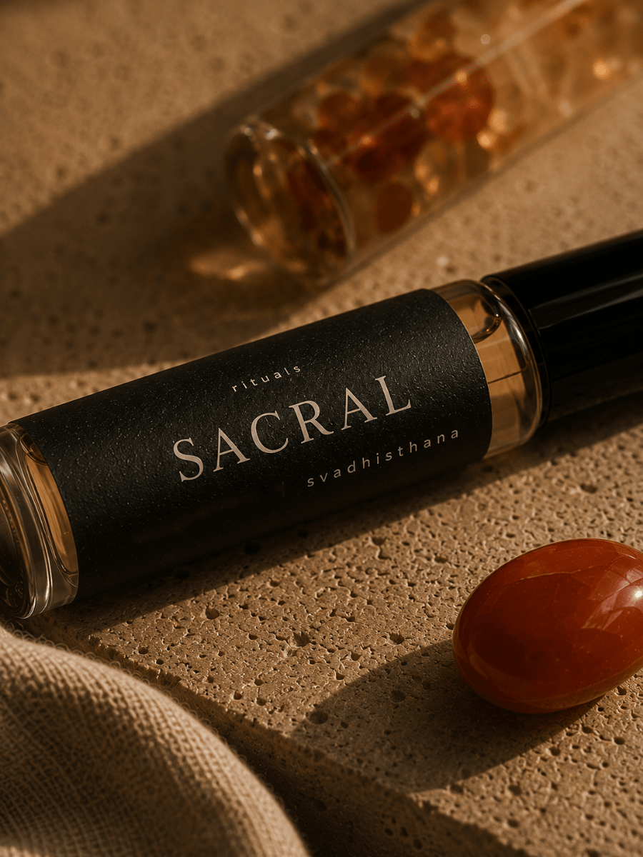 Sacral Chakra Balancing Roller by Alchemist + Co. with carnelian.