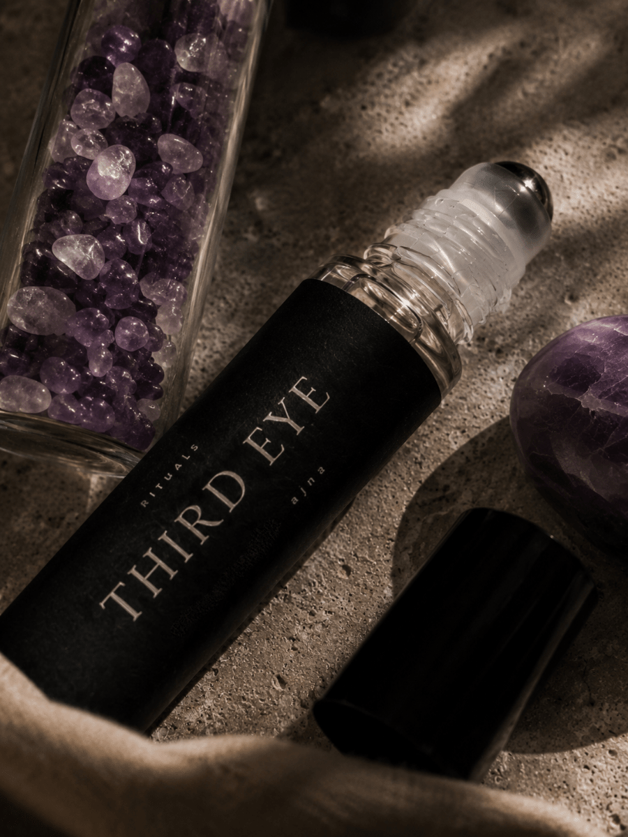 Third Eye Chakra Balancing Roller with amethyst by Alchemist + Co. 
