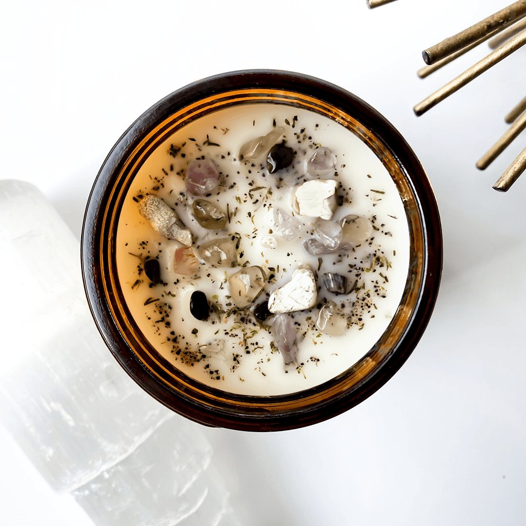 MORNING AFFIRMATIONS in HAZELNUT - Candles with crystals, Crystal Candles, Alchemist + Co