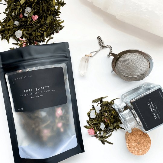 ROSE QUARTZ - Organic Herbal Loose Leaf Tea with crystals, Alchemist + Co
